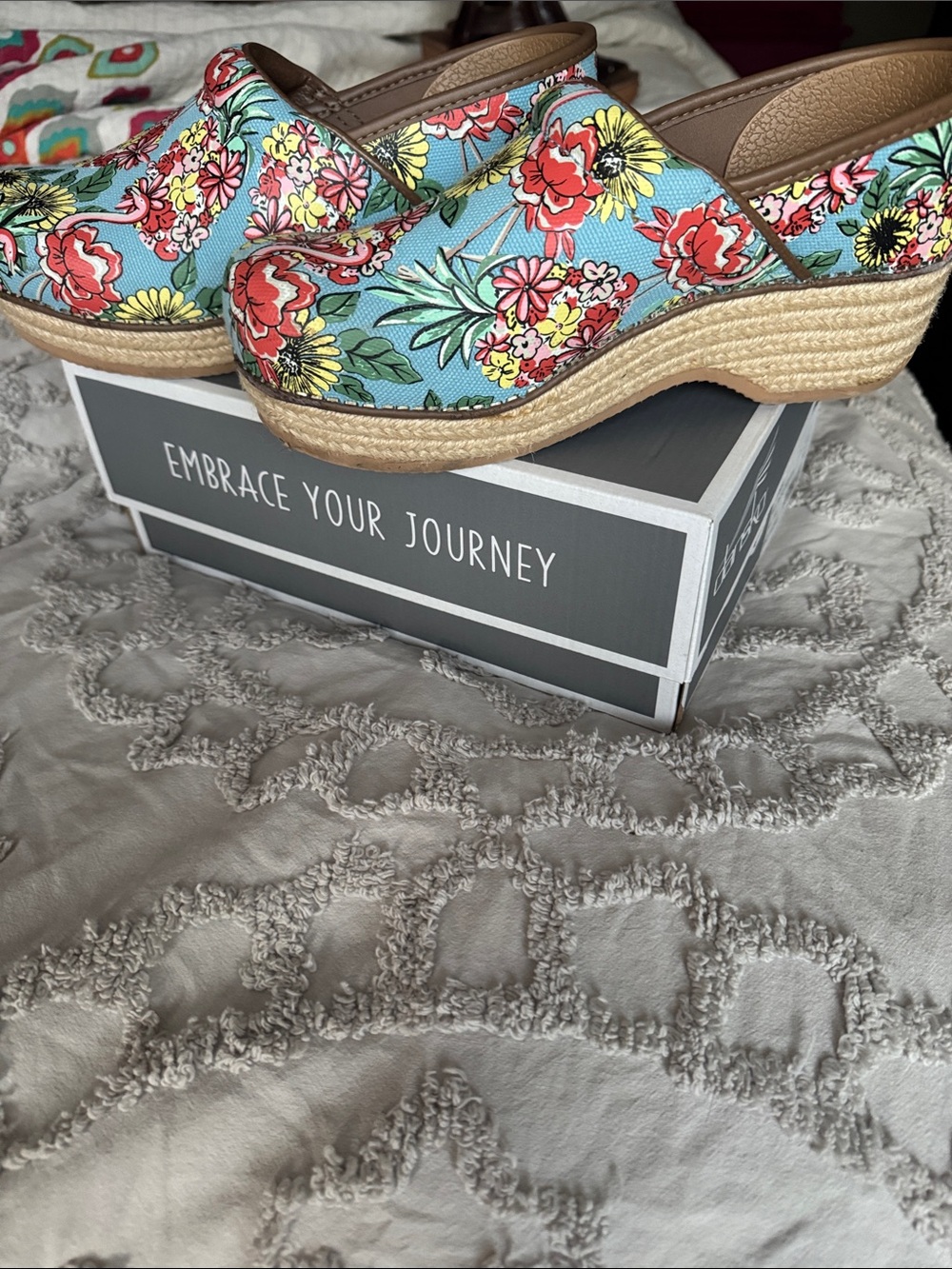 Dansko Floral Canvas Clogs in Light Blue with Multicolor Blossoms - Picture 4 of 4